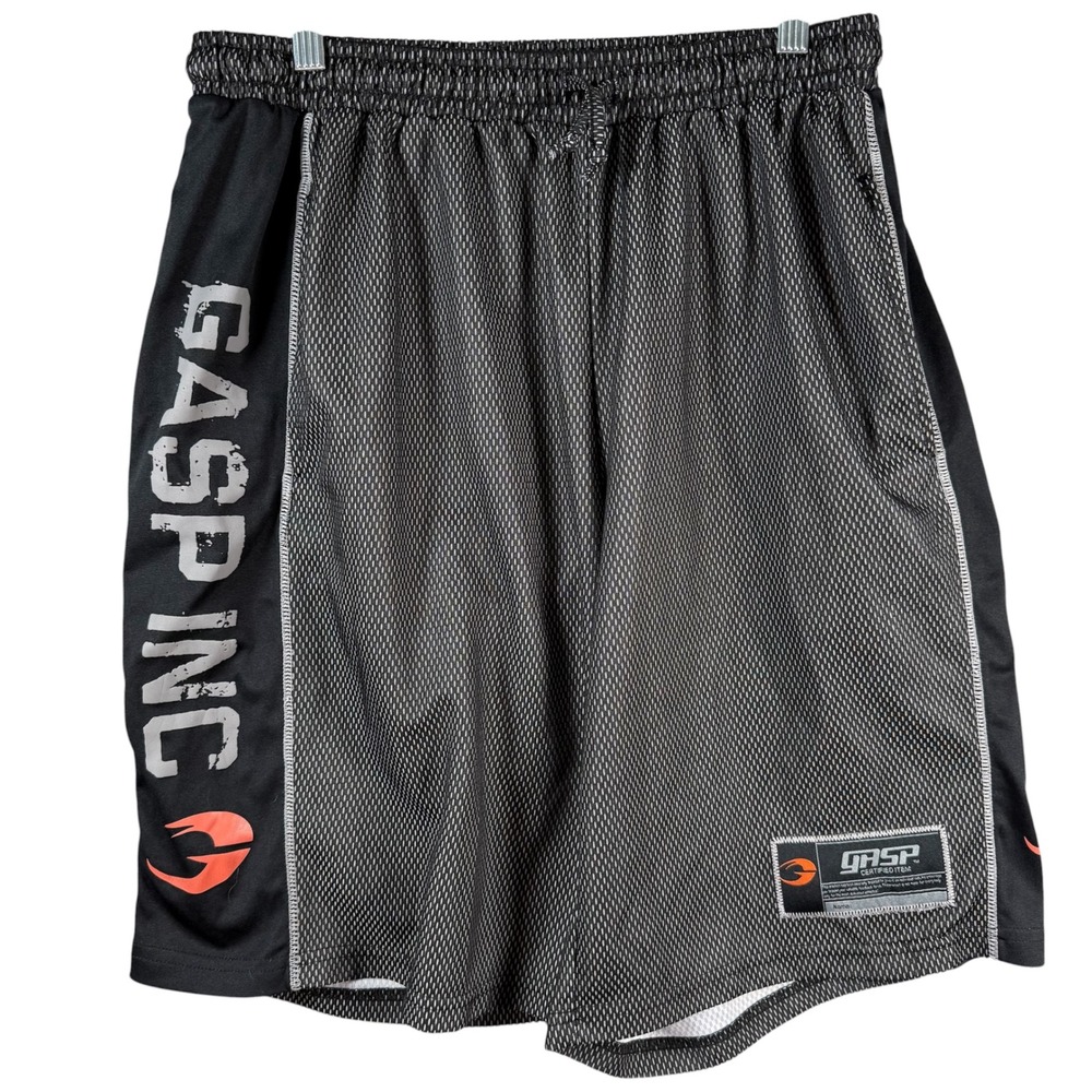 GASP No1 Mesh Shorts Mens XL Black Grey Athletic Gym Bodybuilding Training